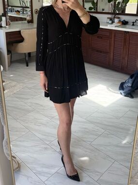 Ba&sh Paris Black V-Neck Long Sleeve Mini Dress